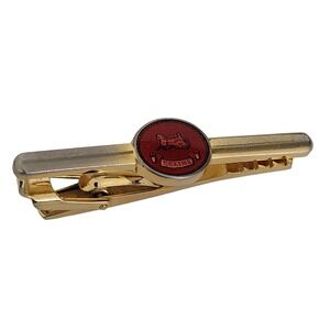 Celine Vintage Gold Tone Red Enamel Carriage Logo Tie Bar Clip Mens Accessory